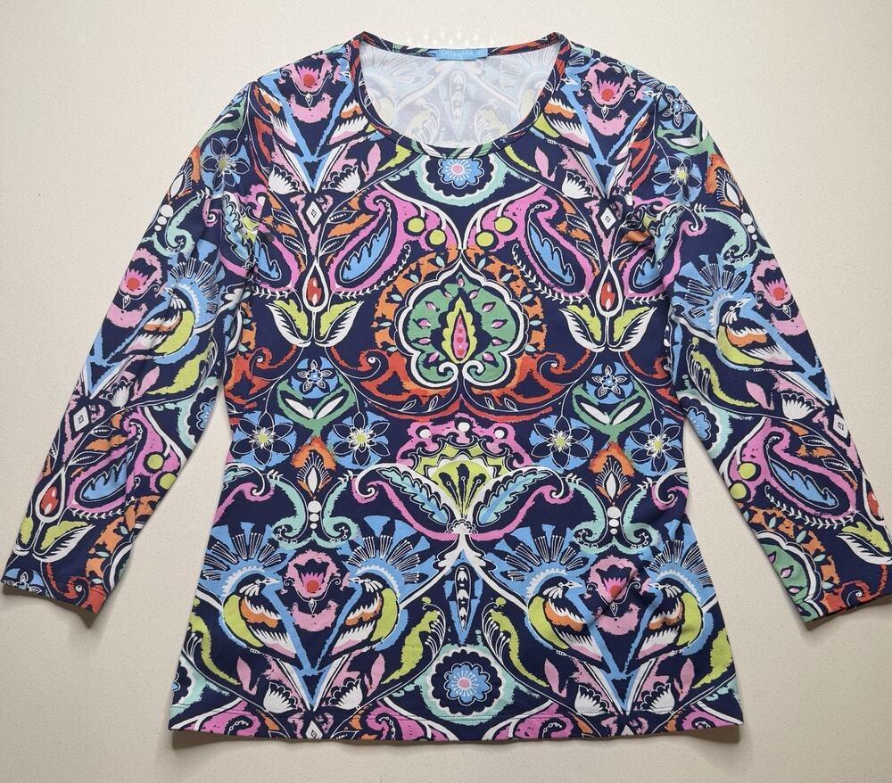 J MCLAUGHLIN Catalina Cloth 3/4 Sleeve Floral Top Navy Size XS